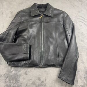 Knoles & Carter Womens Italian Lamb Leather Jacket Size M/L Black Full Zip Biker